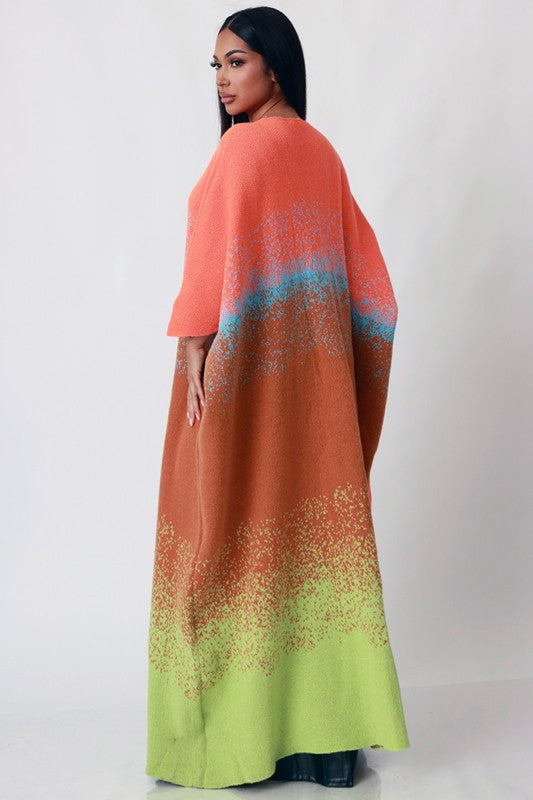 Ombre Colorblock Knit Long Cardigan