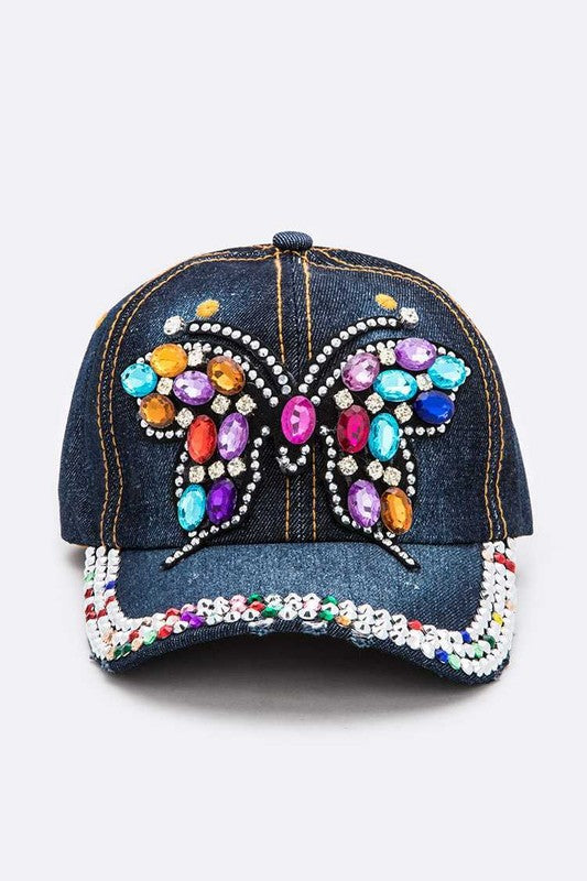 Crystal Butterfly Embelished Fashion Cotton Cap