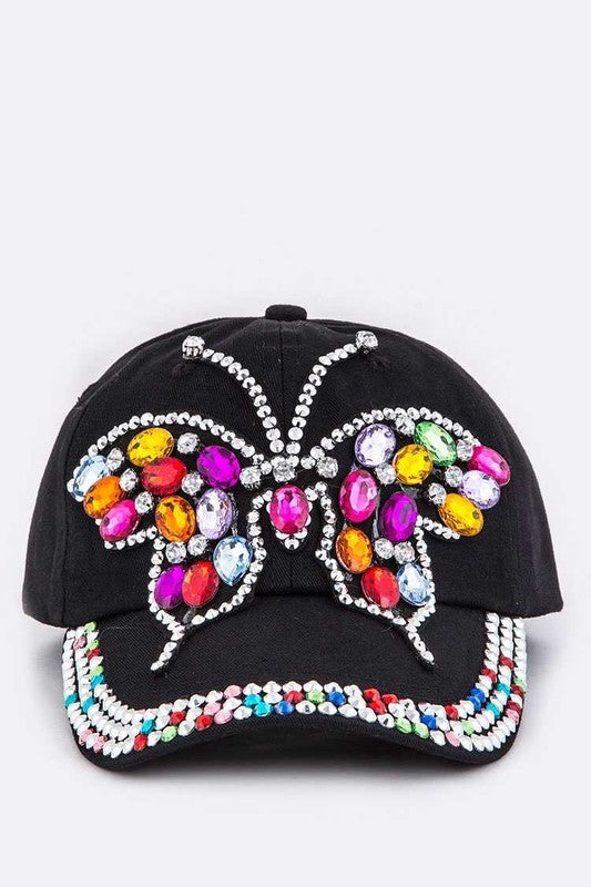 Crystal Butterfly Embelished Fashion Cotton Cap