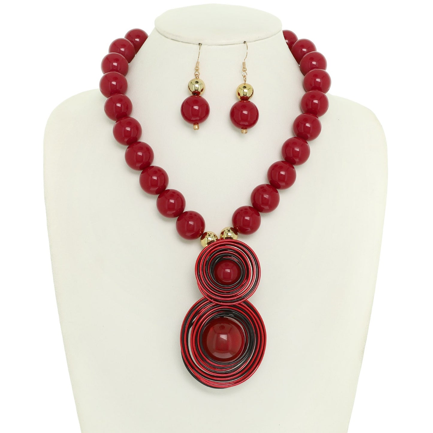 STATEMENT WIRE BALL PENDANT NECKLACE EARRING SET WITH SPIRAL ACCENTS