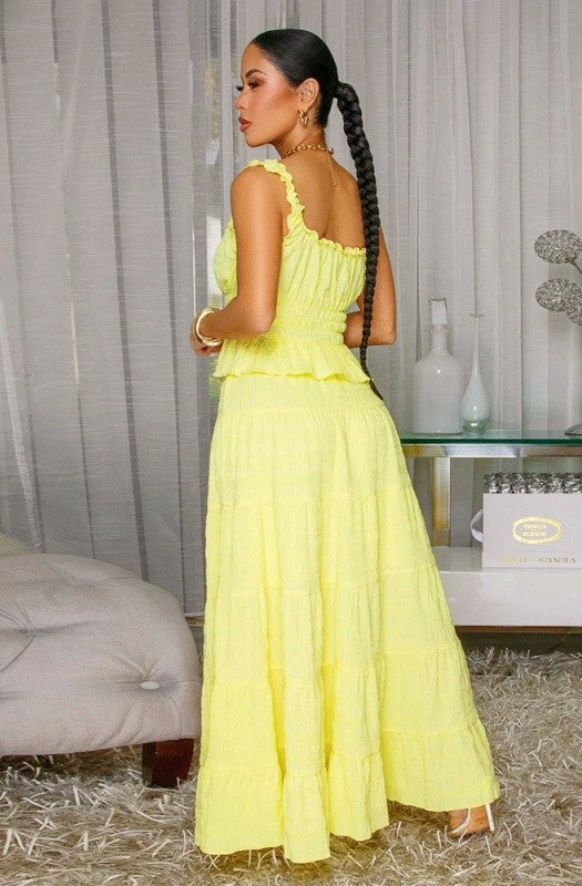 Textured Smocked Top & Tiered Maxi Skirt Set