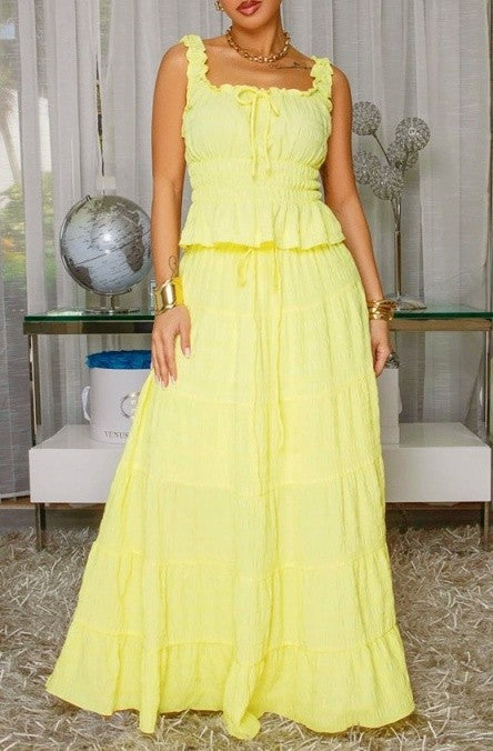 Textured Smocked Top & Tiered Maxi Skirt Set