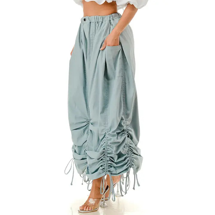 High Waisted Baggy Poplin Ruched Pants