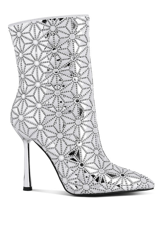 Precious Mirror Embellished High Ankle Boots