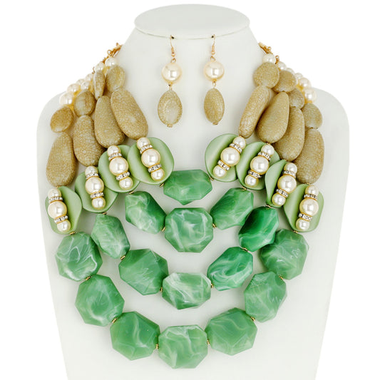 Acrylic Stone and Pearl Necklace Set