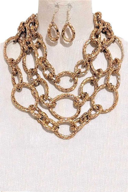 Gold Tri Link Necklace Set