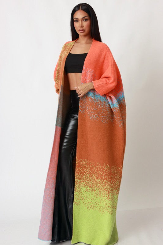 Ombre Colorblock Knit Long Cardigan