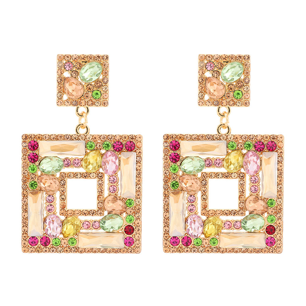 Multi Crystal Stone Earrings Pink